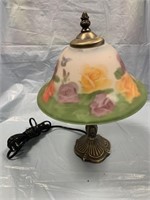 REVERSE PAINTED SHADE DESK TOP LAMP / FLORAL