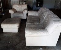 Cream All Leather Living Room Suit