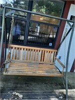 Wooden Porch Swing with Metal Frame