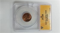1970 S Lincoln Cent Penny ANACS MS62 Small Date