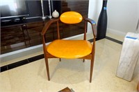 Modern Curved Wood & Leather Chair