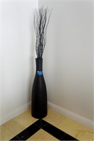 Black Ribbed Vase With Willow Branches