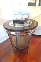 Contemporary Silver & Dark Wood Side Table