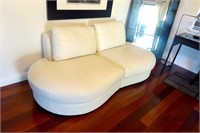 White Leather Curved Love Seat