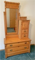 Oak chiffarobe with beveled mirror and hat box,