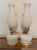 Two milk glass with light hobnail nightstand