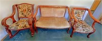 Mahogany settee with straight chair and rocker