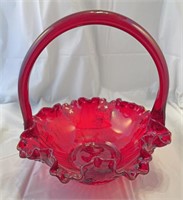 Avon ruby red ruffled edge basket with applied