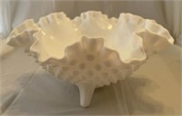 Fenton Three footed fluted milk hobnail candy