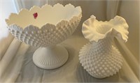 Fenton compote bowl milk hobnail and fluted milk