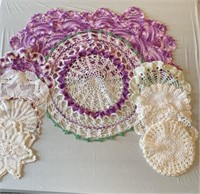 Handmade various sized doilies with scalloped