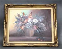 Flower Basket Oil On Canvas Framed Art