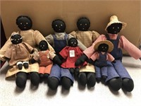 Family of 8 Homemade Black Cloth Dolls