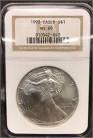 1993 Slab 1$ American Silver Eagle MS-69