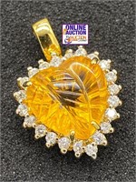 Honey Brown Topaz Heart 18KT EGP Pendant 6+CT