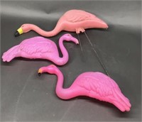 Three Blow Mold Flamingoes