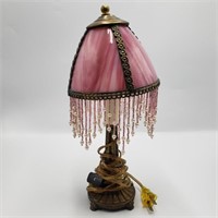 12" Farber Glass Mauve Venetian Fringed Table Lamp