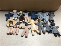 Fifteen small homemade cloth dolls