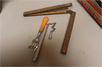 Wood Folding Ruler, Bakelite Childs Fork +