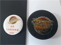 Vintage Vancouver Canucks Pin and Puck