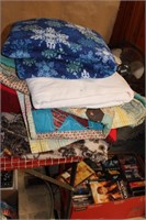 Stack of Linens-Quilt, Throws, BLankets