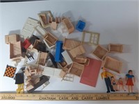 Vintage Doll House Dolls and Furniture Lot