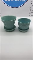 2 McCoy Turquoise flower pots