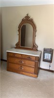 Oak marble top dresser with mirror
