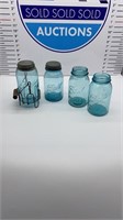 4 Ball vintage blue jars