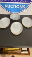 3 fire king platters,  and bowl