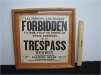1940's Vintage Framed No Trespassing Sign