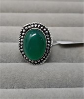 Ring, Green Onyx, sz 8, made w/German silver