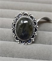 Ring, Labradorite, sz 8, made w/German silver