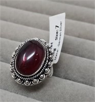 Ring, Garnet, sz 7, made w/German silver