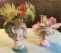 2 Pcs. Lady Head Vases