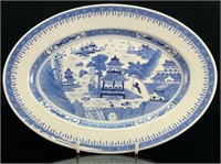 CHINESE CANTON BLUE & WHITE SERVING TRAY