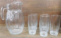 Glass juice / water pitcher & five glass tumblers