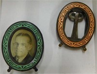 Pair of oval enameled Deco easel picture frames ,