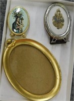Two oval easel picture frames, brass 2" , silver