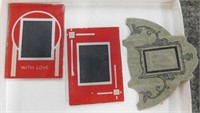2 Red Art Deco reverse painted picture frames 2.5"