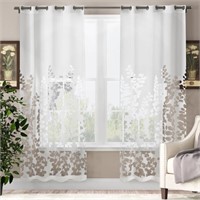 Floral Sheer Grommet Curtain Panels(2)-54"X84"