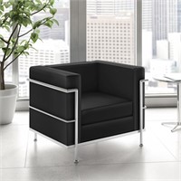 35'' W Leather Lounge Chair with Metal Frame - Blk