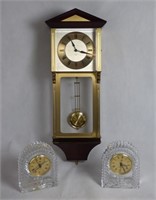 Bulova Wall Clock & Pair of Crystal BRC Table Clos