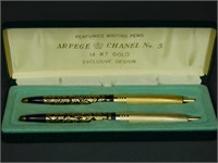Arpege Chanel No. 5 Writing Pen Set 14k Gold Platd