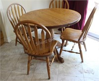 Oak Arrow Back Oak Table Set w 4 Chairs, 2 Inserts