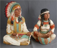 Universal Statuary Indian Chief & Woman Sculptures