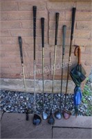 Men's Assortment of Golf Clubs & Umbrella