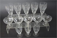 1940's Etched Very Thin Stemware Glasses