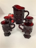 Avon Ruby Red Pitcher & 4 Cups