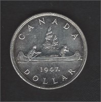 1947 CDN MAPLE LEAF ONE DOLLAR COIN